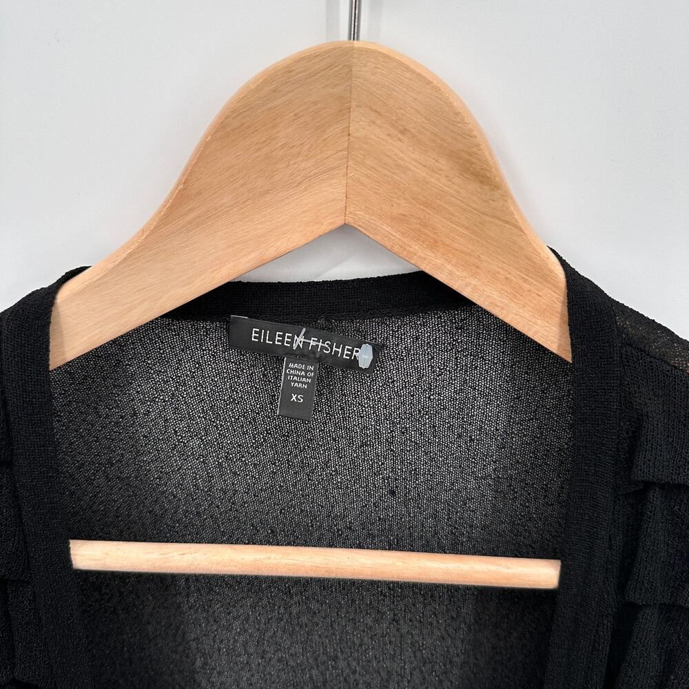 EILEEN FISHER Black Lightweight Open Front Long Cardigan // XS - Picture 4 of 8